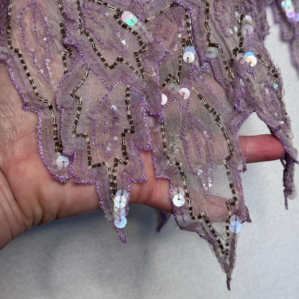 Vintage 1980s Emily Daniel Silk Beaded Sequin Leaf Hem Top Skirt Set Large - Picture 9 of 16